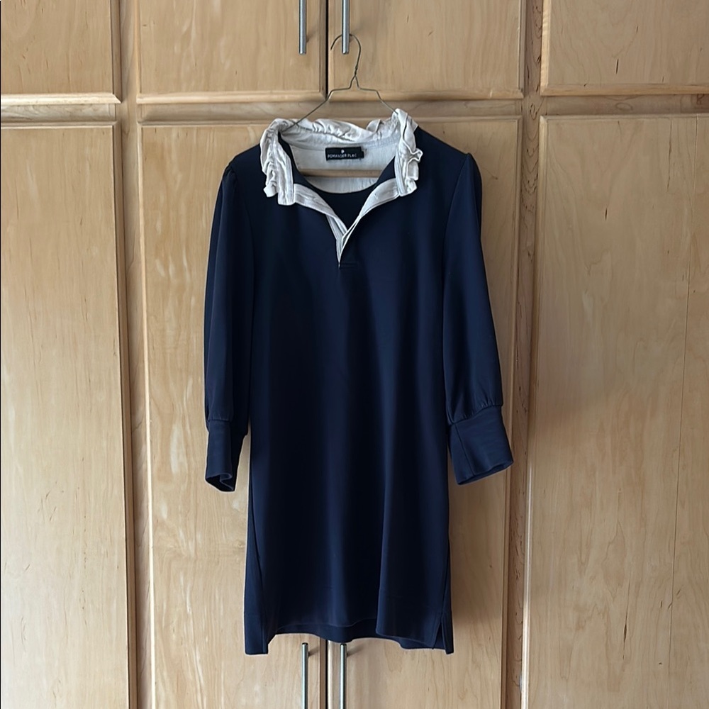 Navy Dress with White Ruffle Collar